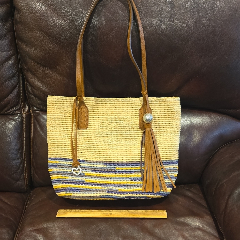 Brighton Tan and Blue Woven Tote Bag